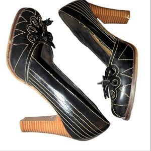 Vintage Bongo black high heel‎ shoes with bow detail
